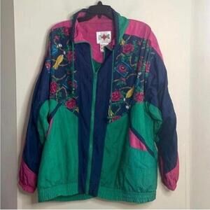 Vintage active frontier colorblock floral chain print windbreaker jacket sporty